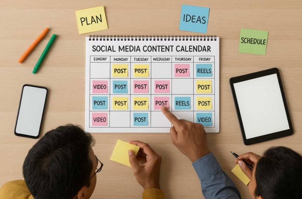 Social media content calendar for planning marketing posts
